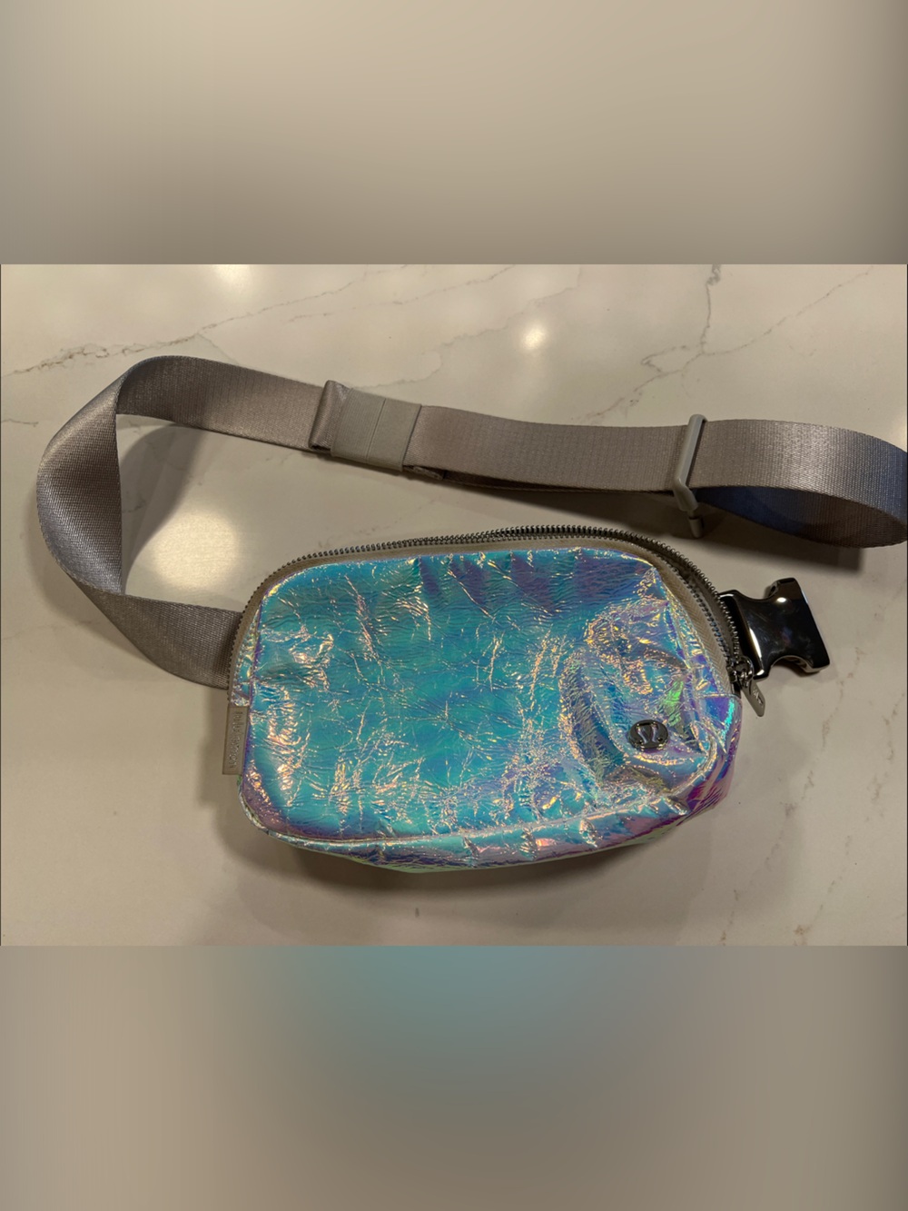 lululemon athletica Iridescent Blue-Purple Crossbody Belt Bag with Gray Strap